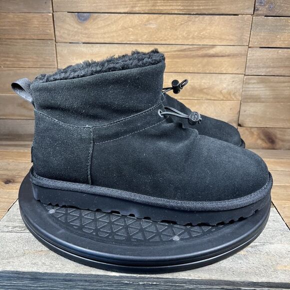 Ugg Classic Womens Size 6 Mini Toggler Black Suede Sheepskin Ankle Slip On Boots - Picture 1 of 10